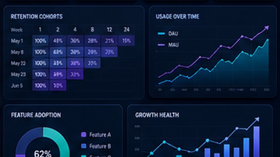 Editorial illustration for SaaS Product Metrics for Retention and Sustainable Growth